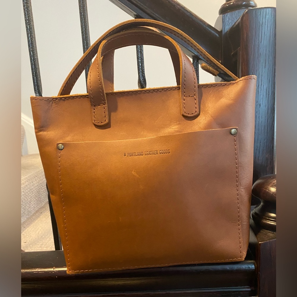 NEVER WORN Portland Leather Goods Honey Brown Mini Tote with Crossbody Strap